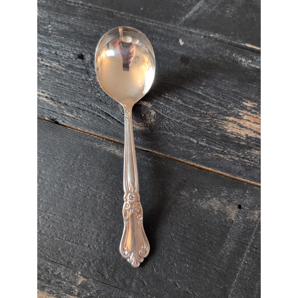 Vintage Soup Spoon Floral Scrolls William A Rogers Oneida 6" Inch